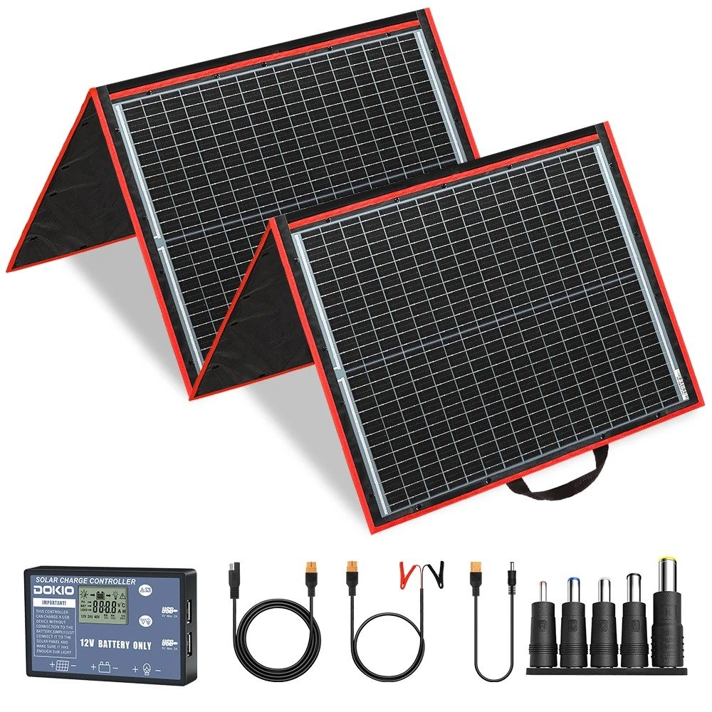 Dokio EU US Warehouse 160 Watt Folded Portable Solar Panels 12V Charger With Built Battery for Mobile Phone Car - 图片 2