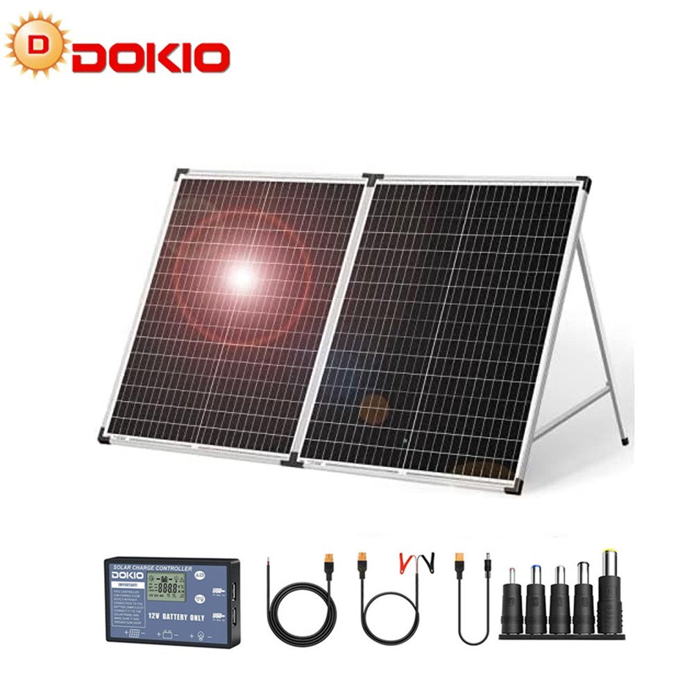 USA STOCK DOKIO High Efficiency 18V 100W Foldable Solar Panel 10A Controller for Camping