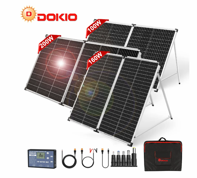 USA STOCK DOKIO High Efficiency 18V 100W Foldable Solar Panel 10A Controller for Camping - 图片 4